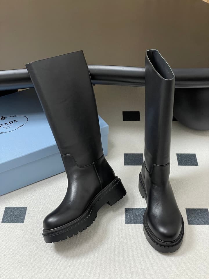 Prada Platform Leather Knight Boots – 25FW in Black