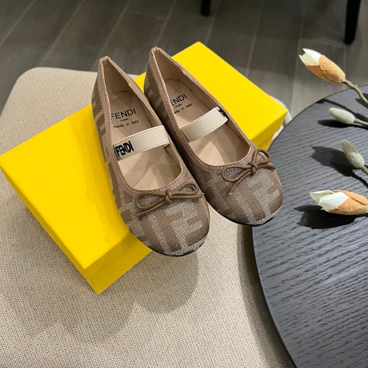 Fendi Girl's Double F Ballerina Flats – Kids Collection – 24SS in Black Monogram