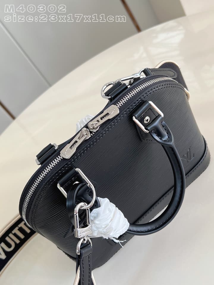 Louis Vuitton Alma BB Handbag in Black Epi Leather With Logo Strap
