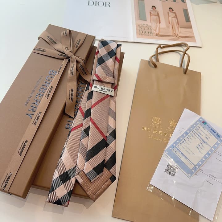 Burberry TB Monogram Silk Tie in Beige