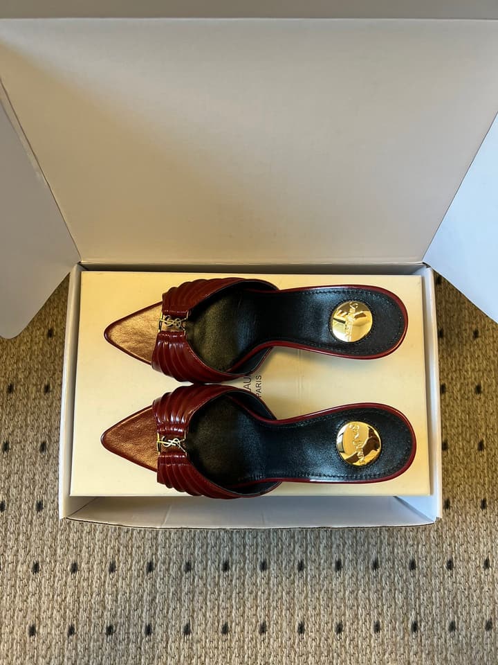 Saint Laurent Ruched Leather Mules – 26SS in Beige
