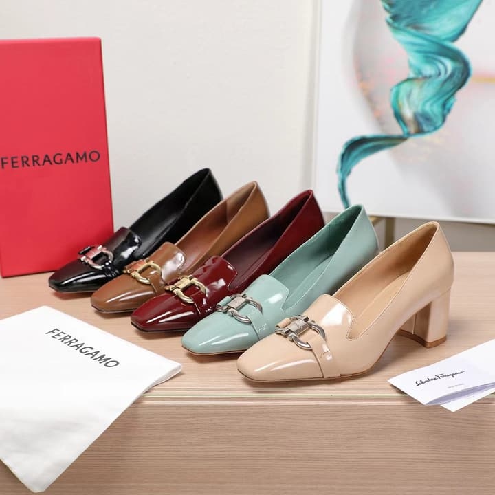 Ferragamo Classic Square Toe Pumps in Brown