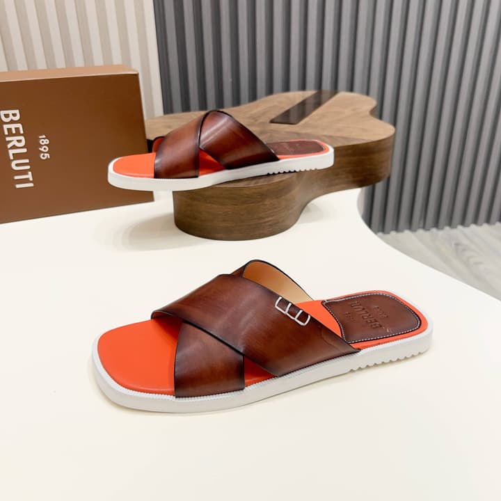 Berluti Hand-Painted Calfskin Slippers in Matte Black