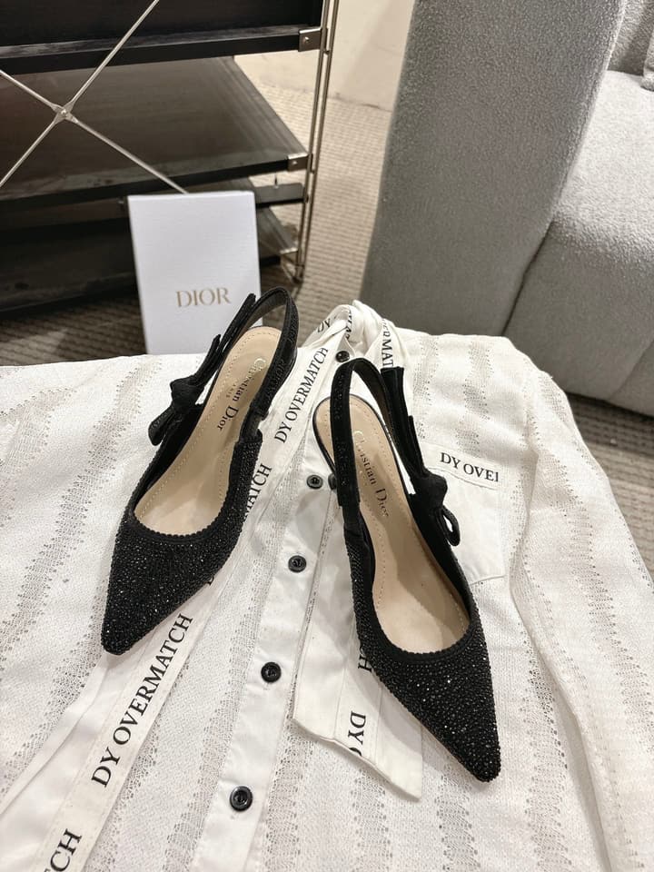 Dior J'Adior Embroidered Strap Kitten Heel Sandals in Black Patterned Fabric