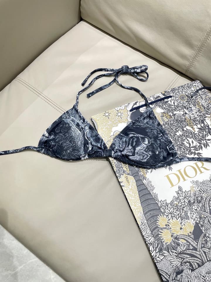 Dior New Collection Animal Print Three-Piece Swimwear Set in Dark Blue Animal Print Set