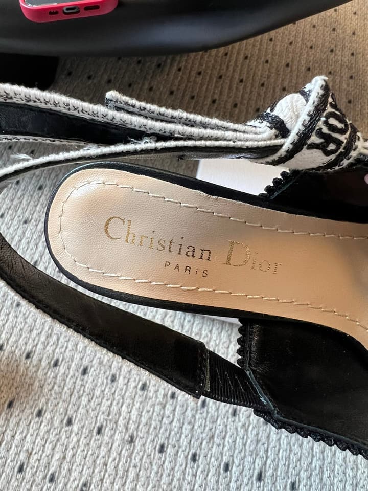 Dior J'Adior Dior Or Embroidered Slingback Heels in Black Smooth