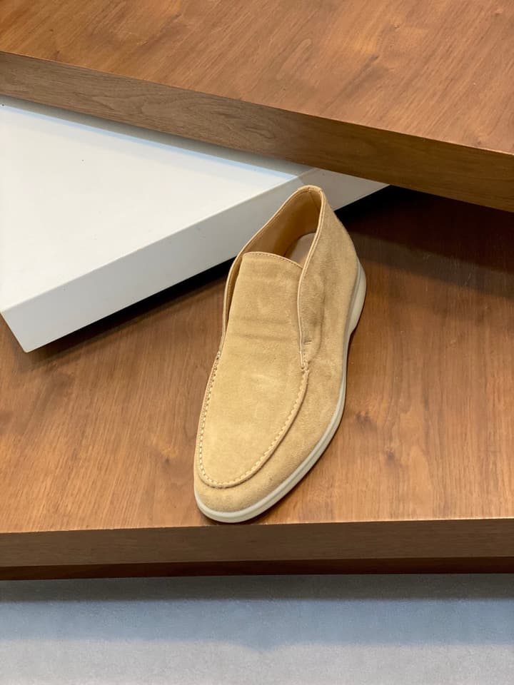 Loro Piana Suede Leather Slip-On Loafers in Camel Tan Suede