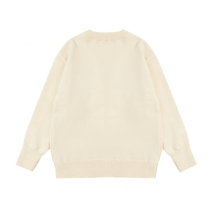AMI Paris Holiday Limited Gold Heart Jacquard Cardigan – 24FW in Cream Gold Heart Cardigan