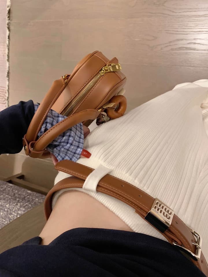 Miu Miu Casual Knit Pants with Khaki Belt – 25FW in Apricot