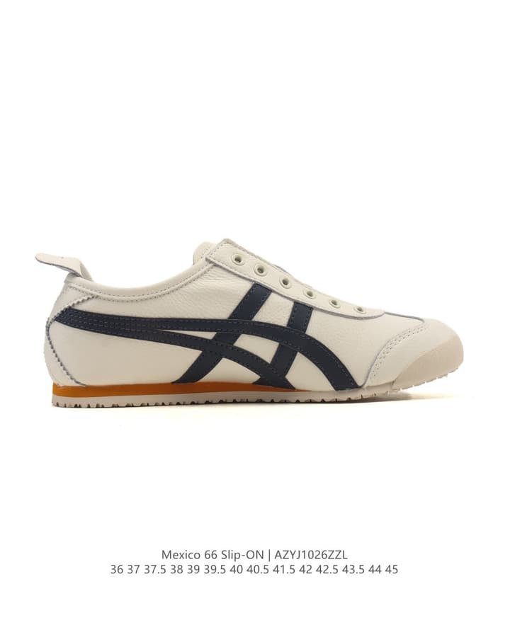 Onitsuka Tiger Mexico 66 Slip-On Canvas Casual Shoes in Cream Canvas With Dark Stripes