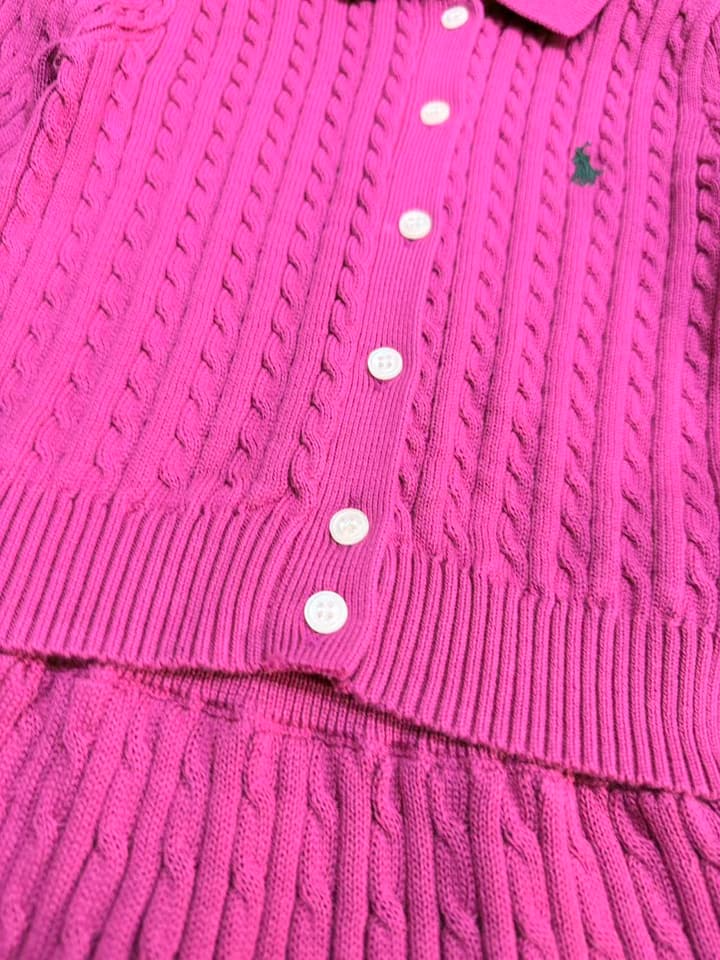 Ralph Lauren Girls' Knit Cardigan and Skirt Set – 2025SS in Fuchsia Pink Set