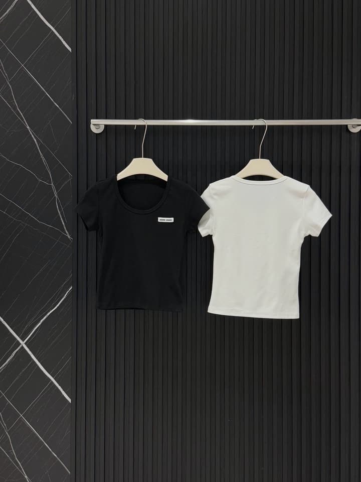 Miu Miu Ribbed U-Neck T-Shirt in Black
