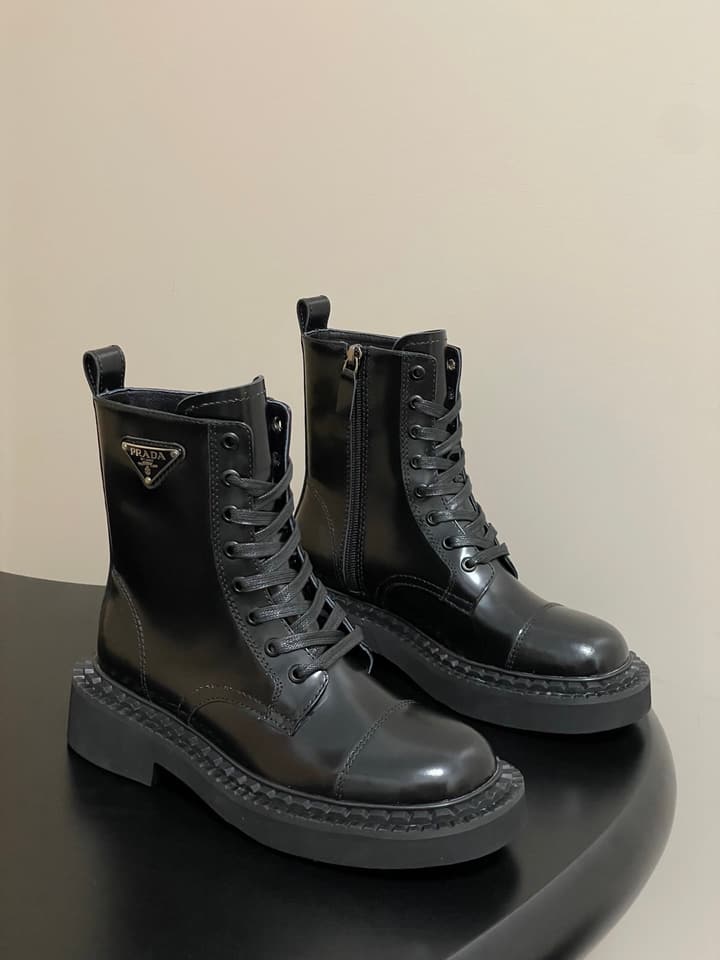 Prada Triangle Logo Combat Boots – 25SS in Black Suede