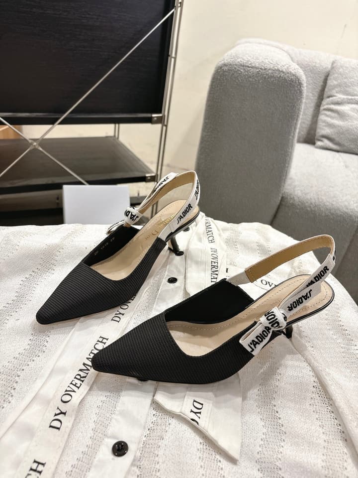 Dior J'Adior Embroidered Kitten Heel Sandals in Black Shimmer Fabric