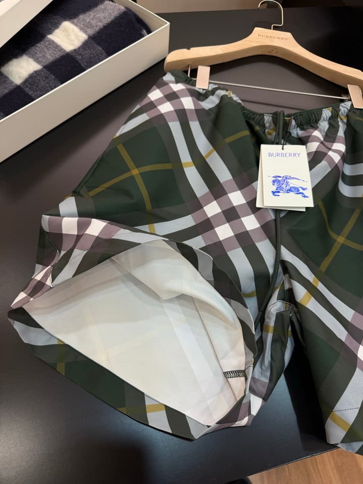 Burberry Diagonal Check Swim Trunks in Ivy Green