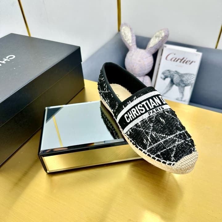 Dior Granville Embroidered Espadrille Flats in Beige/brown Oblique Pattern