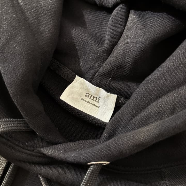Ami Paris Towel Embroidered Heart Boxy Hoodie – 25FW in Classic Black