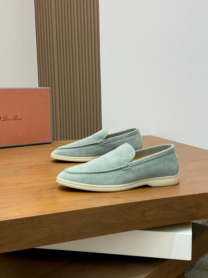 Loro Piana Unisex Suede Leather Loafers in Cream Suede
