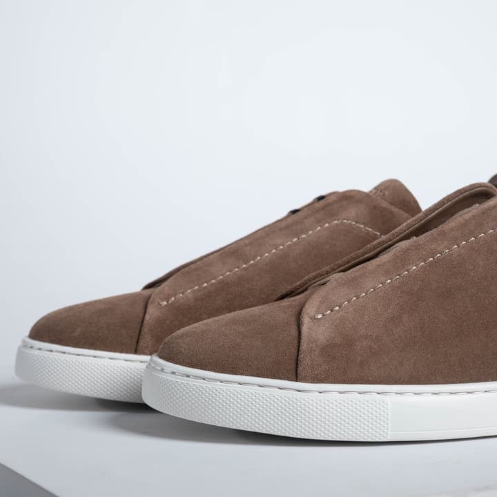 Zegna SECONDSKIN Triple Stitch Low-Top Sneakers in Navy Smooth Leather