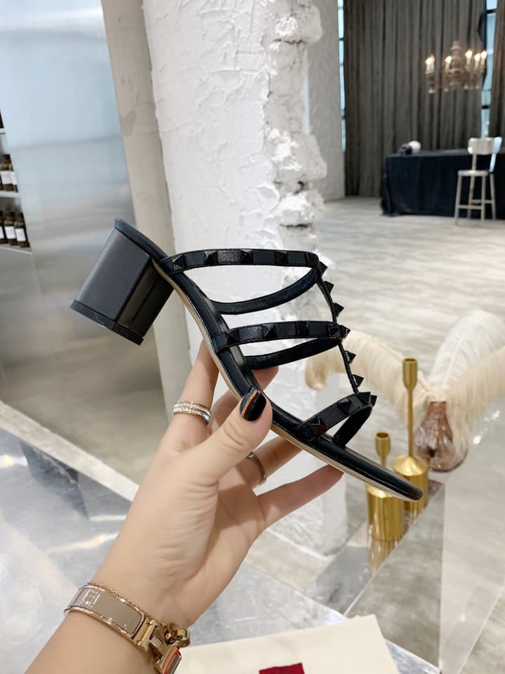 Valentino Rockstud Classic Block Heel Sandals in Nude With Gold Studs