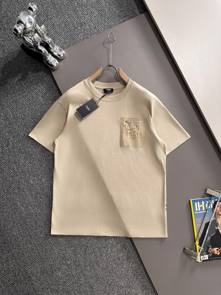 Fendi Flocked Double F Logo Zipper Pocket T-Shirt – 2025SS in Black