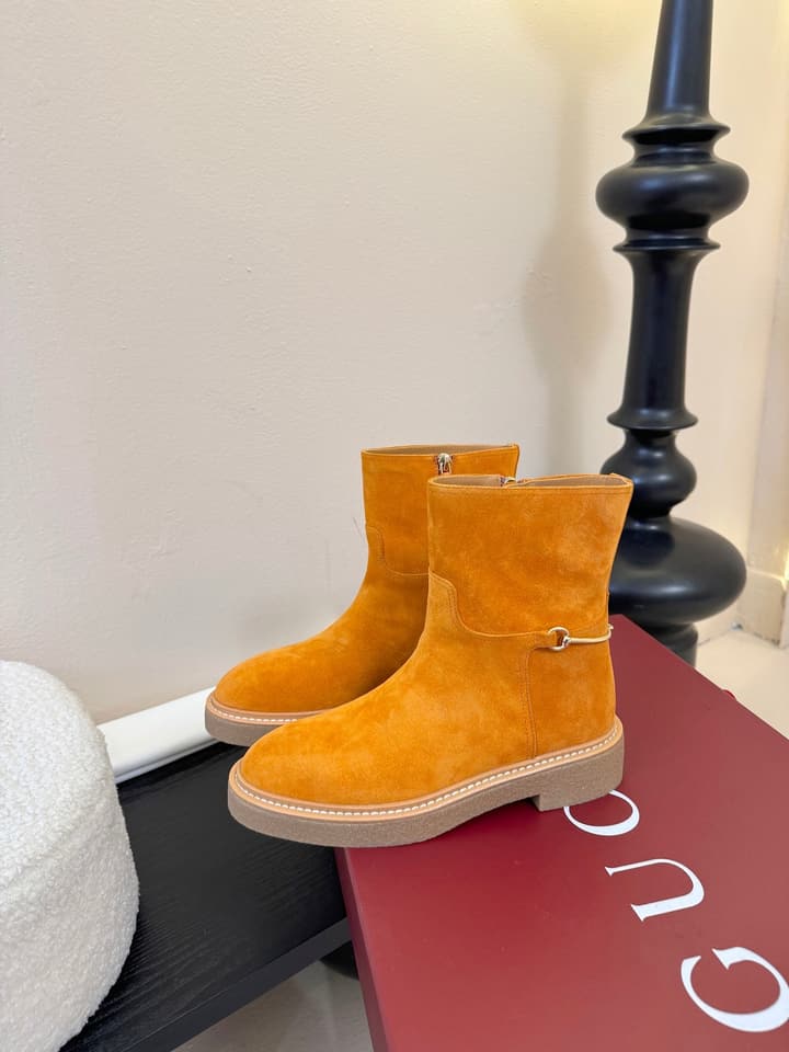 Gucci Runway Suede Boots in Taupe Suede