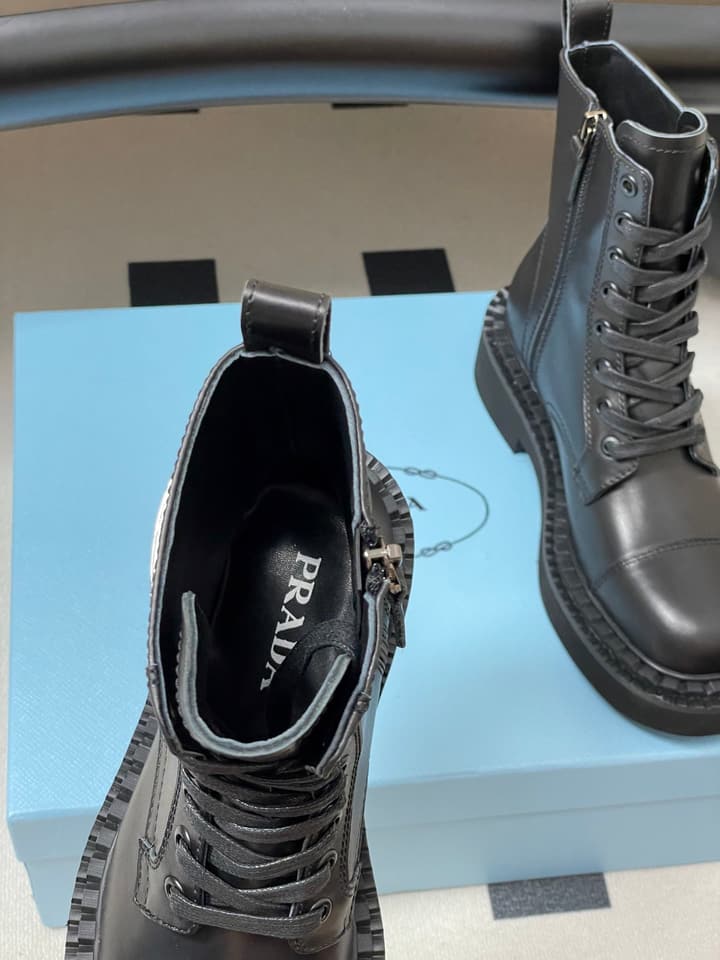 Prada Triangle Logo Combat Boots – 25SS in Black Suede