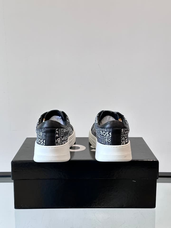 Boss Italian-Made Cupsole Sneakers in Black Patterned