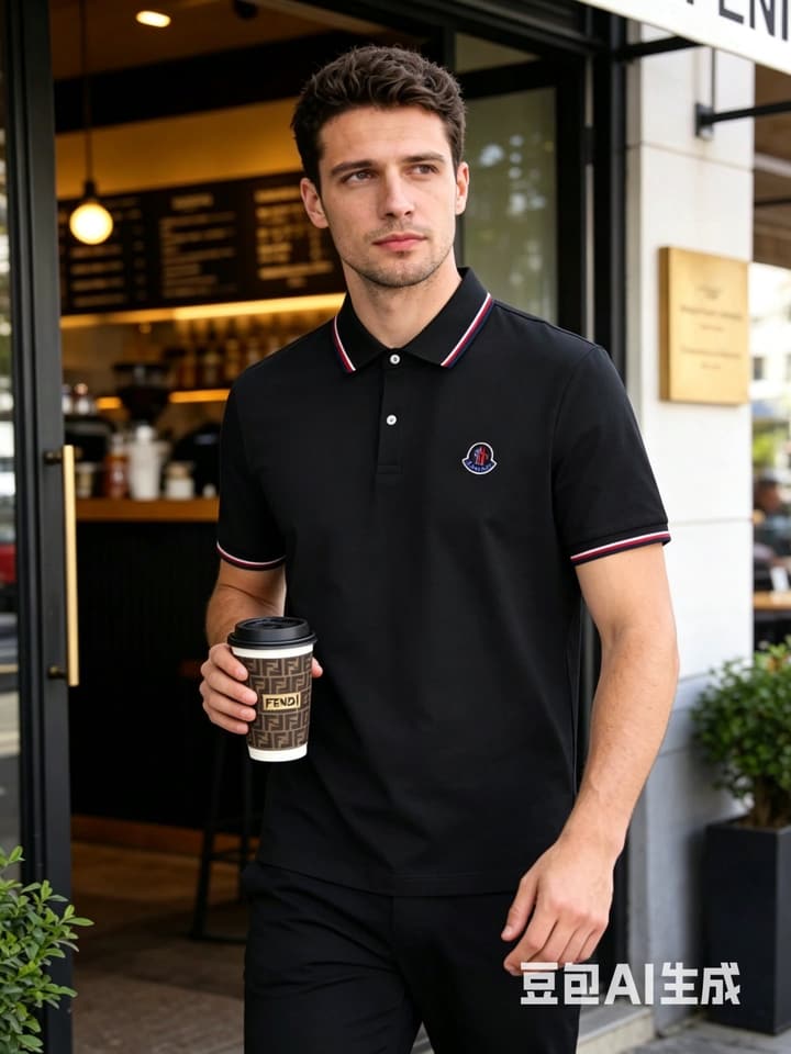 Moncler Embroidered Logo Pique Cotton Polo Shirt – Spring/Summer Collection – 2026SS in Black