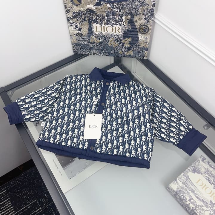 Dior Reversible Monogram Puffer Jacket – Kids Collection in Blue White Monogram Print