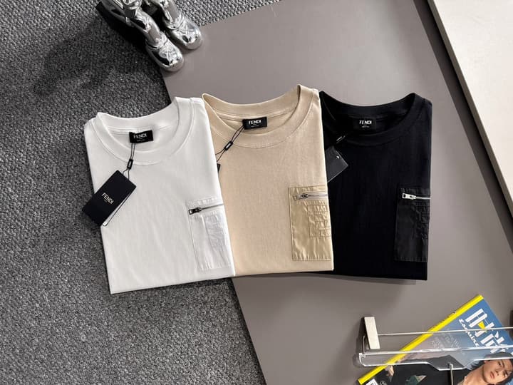 Fendi Flocked Double F Logo Zipper Pocket T-Shirt – 2025SS in Black