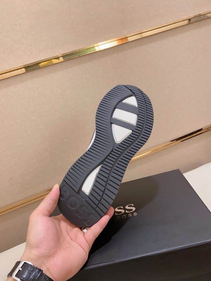 Boss Latest Casual Fly-Knit Sneakers in Black With Gold Accents