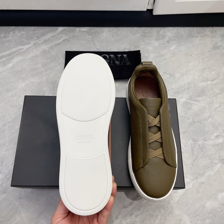 Zegna Triple Stitch Low-Top Sneakers in Navy Blue