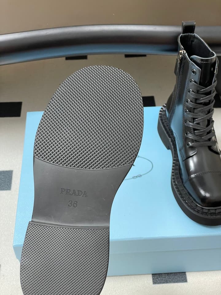Prada Triangle Logo Combat Boots – 25SS in Black Suede