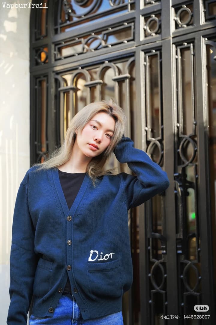 Dior CD Letter Embroidered Knit Cardigan – 2025 Fall in Cream Beige