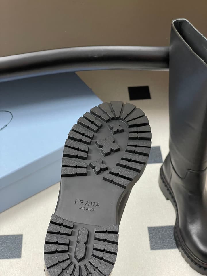 Prada Platform Leather Knight Boots – 25FW in Black