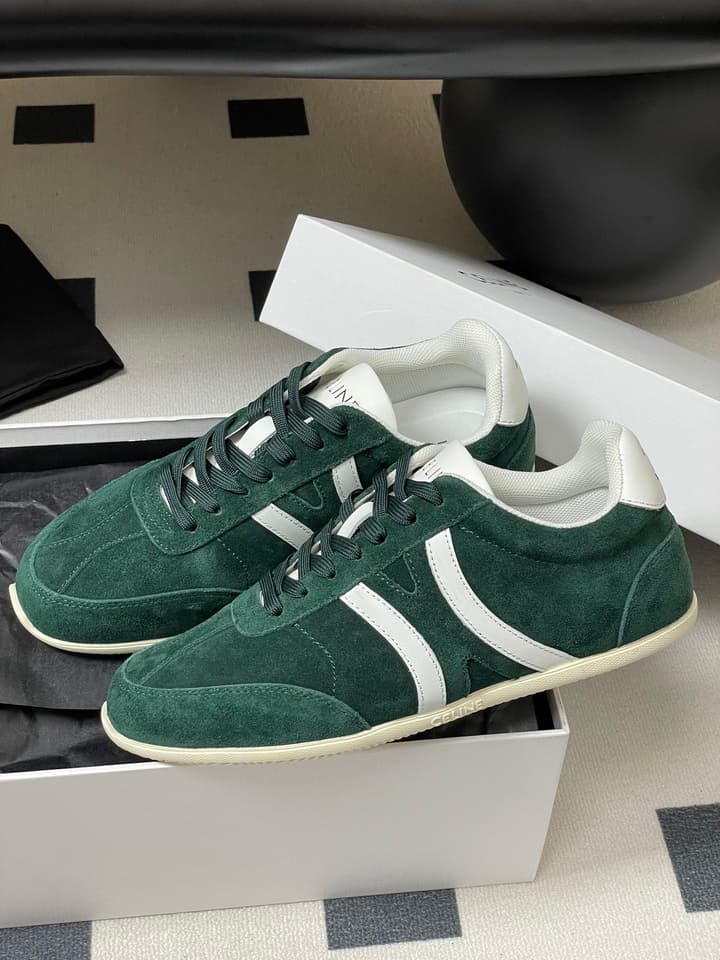 Celine Jogger Triomphe Low-Top Sneakers – 25SS Collection in Dark Green Suede