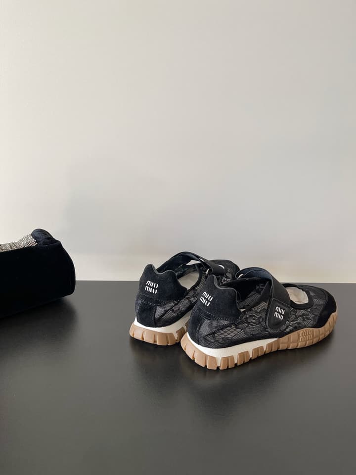 Miu Miu Latest Lace Retro Mary Jane Sneakers in Black