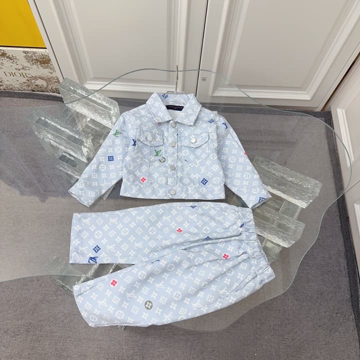 Louis Vuitton Sibling Matching Apparel Set – Kids Collection in Light Blue Denim Brother Set (shirt & Pants)