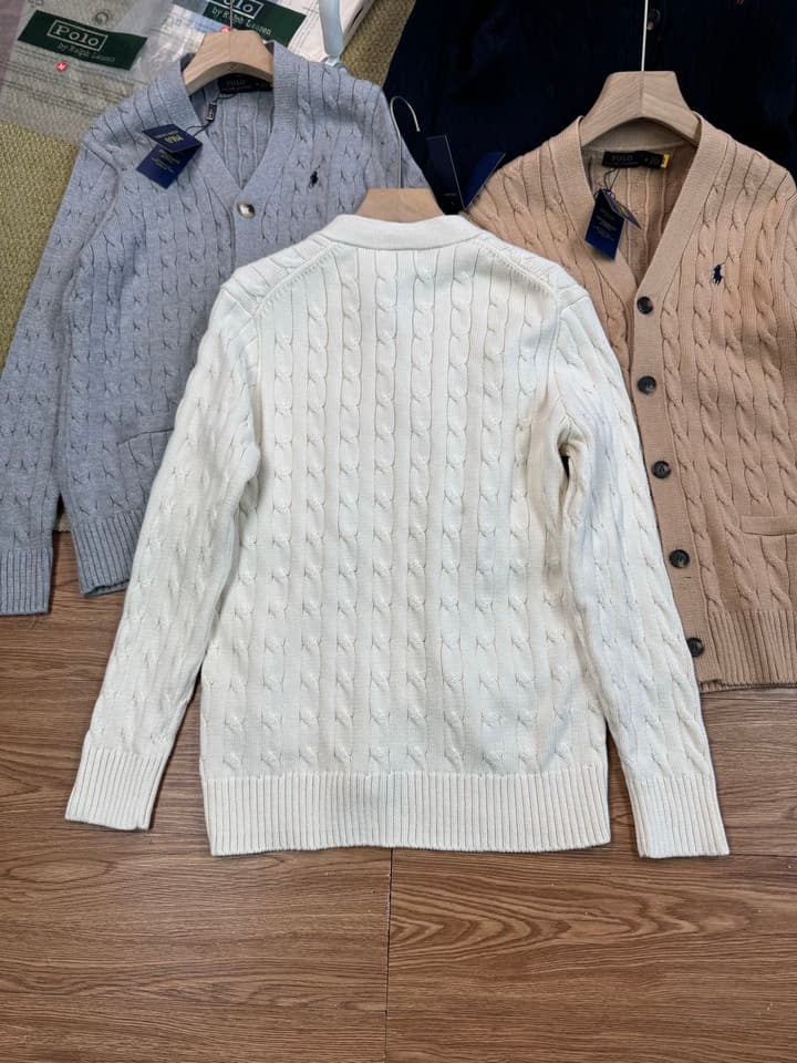 Ralph Lauren Polo V-Neck Cable Knit Cardigan in Grey
