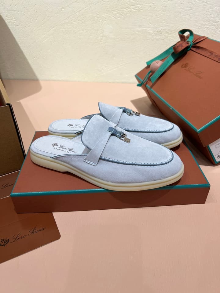 Loro Piana Women's Mules in Aqua Blue Suede