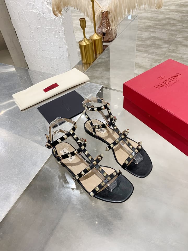 Valentino Studded Classic Block Heel Sandals in Black