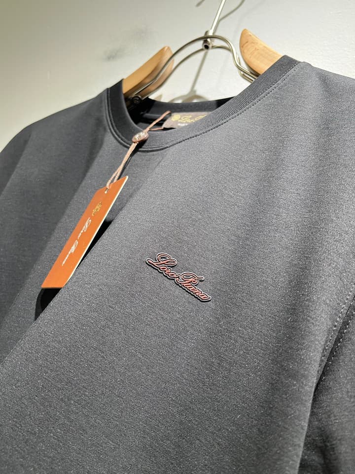Loro Piana Men's Logo Rubberized Short Sleeve T-Shirt – Spring/Summer 2025 in Charcoal Gray