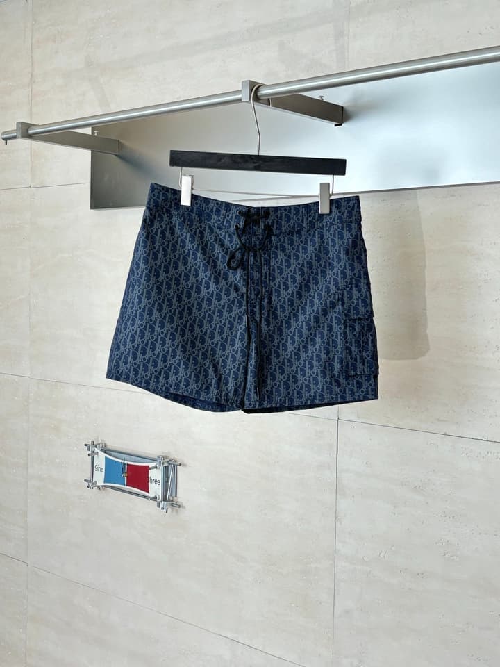 Dior Oblique Print Beach Shorts – Spring/Summer Collection – 25SS in Light Blue Oblique