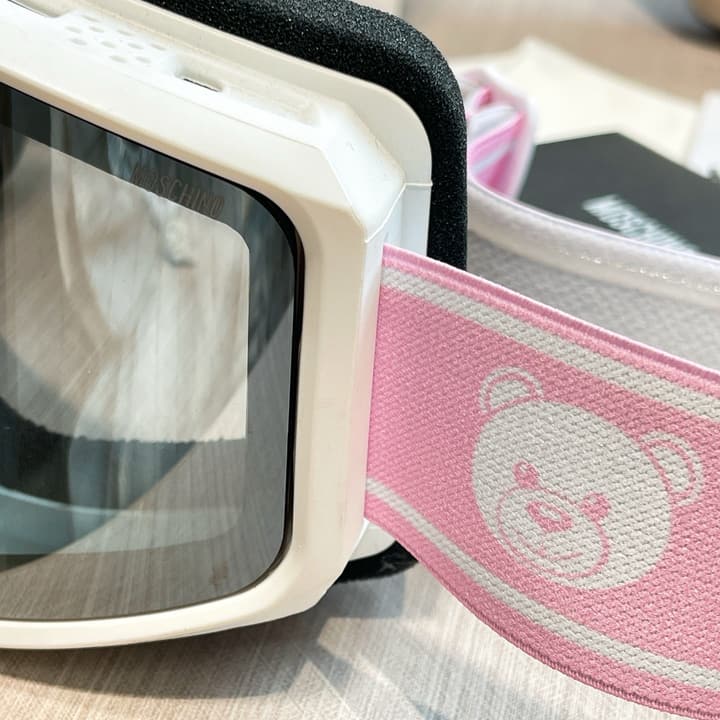 Moschino Bear Magnetic Dual-Lens Ski Goggles in Black Frame With Pink Mirrored Lens