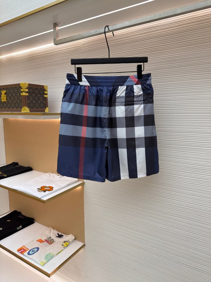 Burberry Classic Check Swim Trunks in Navy Blue