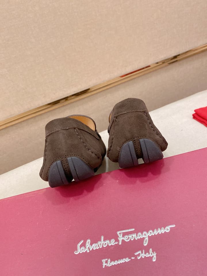 Ferragamo Men's Suede Driving Shoes in Brown Suede