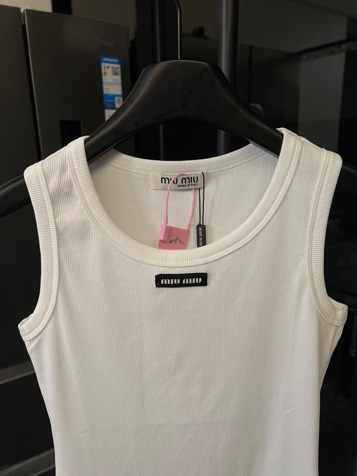 Miu Miu Ribbed Cotton Logo Tank Top – 25SS in Grey