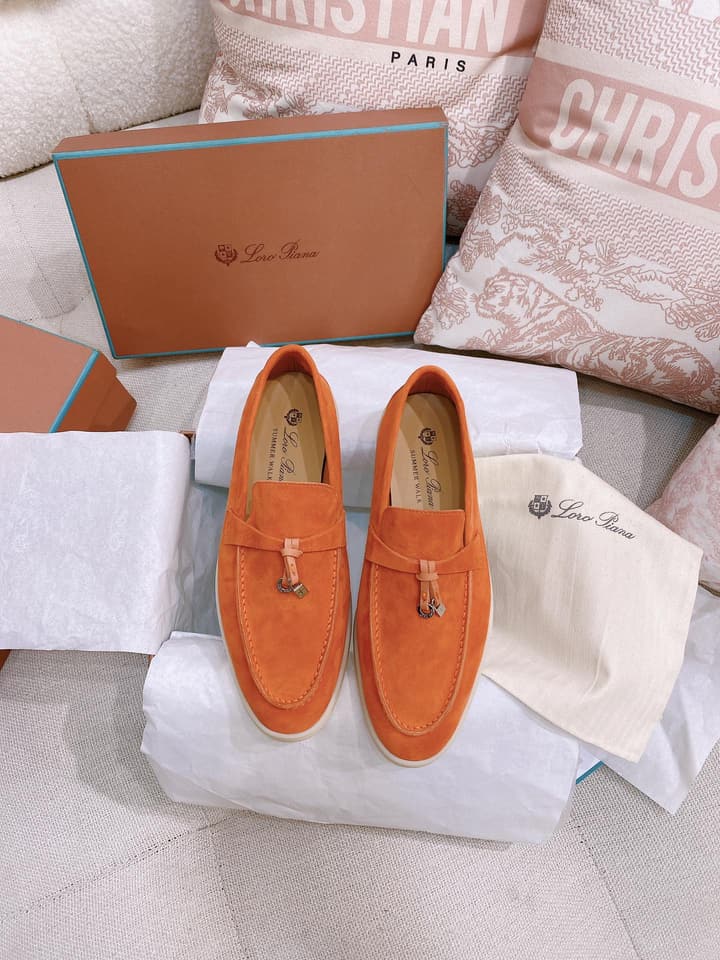 Loro Piana Glossy Cashmere Loafers in Blush Pink Suede