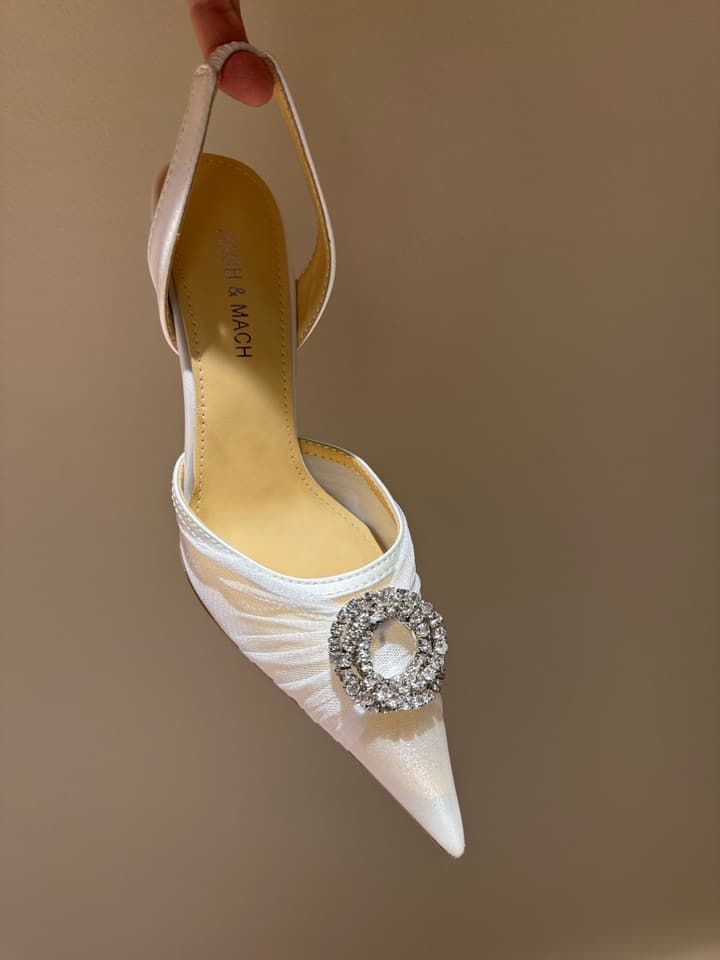 MACH & MACH Rhinestone Lace Heeled Sandals – 2025 Early Spring Collection in Cool Nude Black Cap Toe
